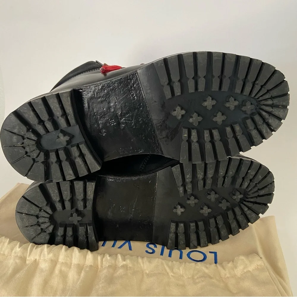 LOUIS VUITTON Leather Lace Up Combat Boots Ankle Booties - Picture 11 of 16